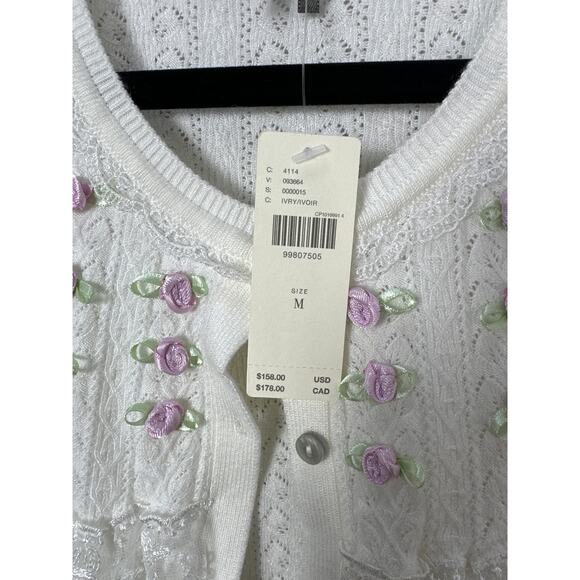 Anthropologie NWT Women’s Pointelle Rosette Crew Neck Cardigan Sweater size M - Picture 5 of 7
